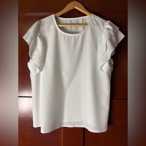 Feminine White Double Ruffle Short Sleeve Top Size XL